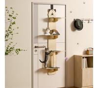 Étagères d Escalade polyvalentes à 4 Niveaux pour Chat d intérieur, Arbre à Chat Vertical monté sur la Porte avec Tapis Doux, Support Stable Jusqu à 12 kg, Meuble de Jeu Compact 42x23x170 cm (Brown)