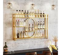 Étagères de Bar à vin Murales avec Support de Verre à vin et étagère d’Affichage de Bouteille d’Alcool à lumière LED Étagère à Whisky Armoire Murale de Cuisine pour la décoration de la Salle
