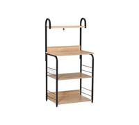 HomCom Étagère micro-ondes – 3 étagères, plateau & crochets, aspect bois naturel, châssis acier noir