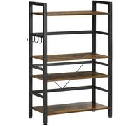 Étagères de cuisine - HOMCOM - avec 4 étagères et 4 crochets - cadre en acier noir et bois aspect marron - dim. 65L x 30l x 102H cm