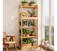 Étagères de rangement en chêne massif à plusieurs niveaux, parfaites pour les salons, les cuisines ou les vitrines d'entrée. Haute capacité de charge, style ferme moderne. (couleur bois, cinq étages)