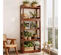 Étagères de rangement en chêne massif à plusieurs niveaux, parfaites pour les salons, les cuisines ou les vitrines d'entrée. Haute capacité de charge, style rustique moderne (bois de noyer, 5 étages)