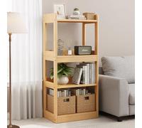 Étagères de rangement en chêne massif à plusieurs niveaux, parfaites pour les salons, les cuisines ou les vitrines d'entrée. Haute capacité de charge, style ferme moderne. (couleur bois, quatre étages