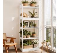 Étagères de rangement en chêne massif, bibliothèques style campagnard à plusieurs niveaux, idéales for le salon, la cuisine ou une entrée. Grande capacité charge, ferme moderne(White,5 floors)