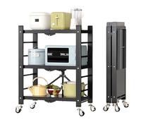 Étagères de rangement en métal noir à 3 niveaux - Chariot de cuisine pliable pour garage, buanderie et salle de bain - Solution de rangement mobile pour une nification efficace des outils