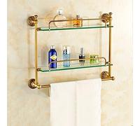 Étagères De Rangement Murales, étagère en Verre Trempé avec Porte-Serviettes, Armoire De Rangement Rectangulaire en Laiton Antique, Support De Cuisine à 2 Niveaux, 35cm