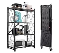 Étagères de rangement pliables à 3 étagères avec roulettes, étagère réglable en métal de grande capacité pour buanderie, salle de bain, cuisine, garde-manger, quatrième étage