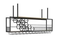 Étagères de rangement pour la décoration des plafo Hanging Wine Rack With Shelf,Ceiling Mounted Wine Glass Rack,Metal Iron Wine Shelf,Adjustable Metal Ceiling Bar Wine Rack,Ceiling Mounted Wine Rack(B