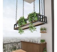 Étagères de rangement pour la décoration des plafo Metal Ceiling Shelf Hanging Wine Rack Wrought Iron & Solid Wood Floating Organizer Holder Balcony Flower Plant Display Stand Adjustable Shelves(100x2