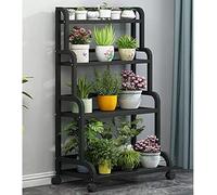 Étagères de rangement pour plantes d'intérieur - Étagère roulante à 4 niveaux - Support pour pots de fleurs avec barre arrière - Support d'angle pour plantes - Pour balcon, salon, jardin