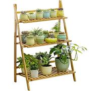 Étagères de rangement pour plantes d'intérieur - Support pliable en bambou à 3 niveaux - Support pour pots de fleurs avec barre arrière - Support de rangement pour fleurs - Pour balcon, jardin