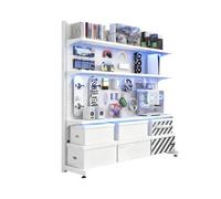 Étagères de rangement sur pied pour jeux vidéo, système modulaire de panneaux perforés et d'étagères, étagère de rangement au sol pour bureau, chambre ou salon(White,66 * 35 * 190cm)