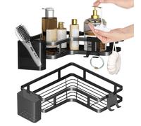 Étagères de salle de bain | Étagère murale d'angle avec support de dentifrice et crochet, peut supporter 15 kg, support adhésif pour shampooing pour cuisine, salle de bain, buanderie