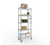 Étagères de stockage robustes à 5 niveaux, rangement métallique avec roulettes verrouillables, capacité de 1100 livres, étagère mobile de 61 pouces pour organisation de cuisine, garage et chambre