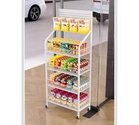 Étagères De Supermarché À Roulettes, 4/5 Tiers Étagères Sur Pied Pour Organisateur - Présentoir De Bonbons Pour Le Commerce De Détail Pour Les Magasins, La Cuisine, Le Bureau(Blanc,60x27x140cm)