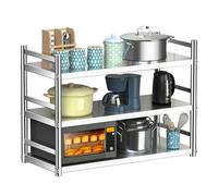 Étagères en acier inoxydable 304, support de rangement de cuisine à 2 ou 3 niveaux robuste, pour four à micro-ondes, fixation murale, idéale pour maison, salle de bain, garage(3-layer 150X35X85CM)