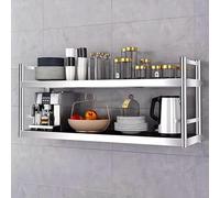 Étagères en acier inoxydable à 2 niveaux, étagère murale de cuisine, étagère murale robuste, unité de rangement intérieure et extérieure pour le stockage de matériel de restauration(80X35X55CM)