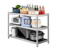 Étagères en acier inoxydable à 3 niveaux，étagère de rangement de cuisine en métal，support à épices sur pied，support de four à micro-ondes à hauteur réglable pour cantines et restaurants(90x35x80cm)