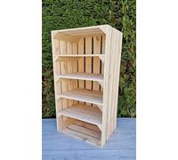 Étagères en bois massif 75x40x30 cm - Caisses durables avec 2, 3 ou 4 étagères - Rangement chaussures ou objets - Effet bois naturel ou brûlé - Style rustique et déco (1, court naturel 4 étagère)