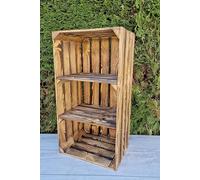 Étagères en bois massif 75x40x30 cm - Caisses durables avec 2, 3 ou 4 étagères - Rangement chaussures ou objets - Effet bois naturel ou brûlé - Style rustique et déco (1, court effet brûlé 2 étagère)