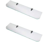 Étagères en verre trempé de 6 mm d'épaisseur avec coins incurvés et grande étagère finition chromée, blanc et transparent (600 mmx150 mm, 2 étagères transparentes)