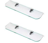 Étagères en verre trempé de 6 mm d'épaisseur avec coins incurvés et grande finition chromée. Prend en charge 600 mm et 500 mm environ. Noir, blanc et transparent (500 mm x 100 mm, 2 étagères