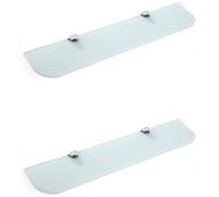 Étagères en verre trempé de 6 mm d'épaisseur avec coins incurvés et grande finition chromée. Supports de 600 mm et 500 mm environ. Noir, blanc et transparent (500 mm x 100 mm, blanc, 2 étagères)