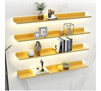 Étagères flottantes à LED avec effet de lumière, étagères murales pour décoration d'intérieur, rangement peu encombrant, couleur dorée élégante, 120 x 20 x 6 cm, parfaites pour éclairer votre espace.