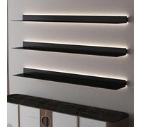 Étagères flottantes avec supports invisibles et bandes lumineuses LED, étagère murale en métal pour rangement de CD et DVD, idéale pour salle de bain, salon, chambre à coucher