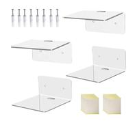 Étagères flottantes en acrylique - Organiseur mural transparent, 4 supports de rangement adhésifs | Pour cuisine, chambre à coucher, salle de bain, salon, bureau, bibliothèque, affichage de décoration