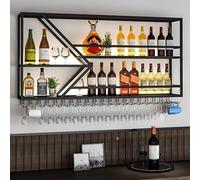 Étagères flottantes en métal avec éclairage LED, économie d'espace, support mural pour bouteilles de vin et verres