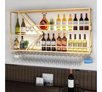 Étagères flottantes en métal avec éclairage LED, économie d'espace, support mural pour bouteilles de vin et verres