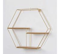 Etagères flottantes for mur bois massif fer forgé hexagone 48x42x10 cm doré