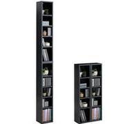 IDIMEX Etagères modulables Musique pour CD et DVD, Lot de 2 Meubles de Rangement en Colonne avec 10 Compartiments, en mélaminé décor béton foncé