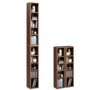 IDIMEX Etagères modulables Musique pour CD et DVD, Lot de 2 Meubles de Rangement en Colonne avec 10 Compartiments, en mélaminé Couleur Noyer