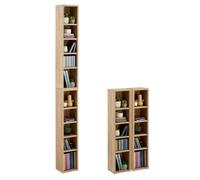 IDIMEX Etagères modulables Musique pour CD et DVD, Lot de 2 Meubles de Rangement en Colonne avec 10 Compartiments, en mélaminé décor chêne Sonoma