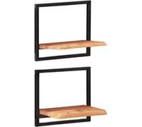 2x Étagères Murales 80x25x35 cm Bois d'Acacia et Acier Flottantes vidaXL