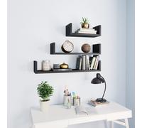 Wandschappen 3 st bewerkt hout zwart800199