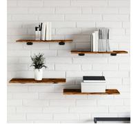 vidaXL Étagères murales 4 pcs – Tablettes suspendues avec rangement, chêne fumé (bois d'ingénierie)
