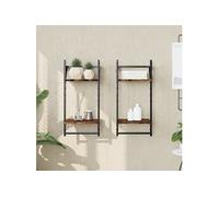 Etagères murales à 2 niveaux avec barres 2 pcs chêne fumé 836255