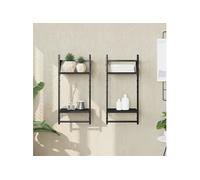 vidaXL Étagères murales à 2 niveaux avec barres 2 pcs Noir 30x25x65 cm 836253