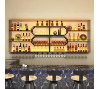 Étagères murales à 3 niveaux pour bouteilles d'alcool, grand casier à vin mural, support d'étagère de bar en métal pour alcool au mur, étagères flottantes suspendues pour le stockage et l'affichage du