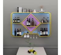 Étagères murales à vin, étagères à LED modernes et industrielles for bouteilles d'alcool, avec support for verres à vin et whisky, étagère flottante en métal for bar, cuisine, cave à vin et café(Gold,