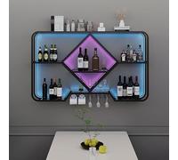 Étagères murales à vin, étagères à LED modernes et industrielles for bouteilles d'alcool, avec support for verres à vin et whisky, étagère flottante en métal for bar, cuisine, cave à vin et café(Black