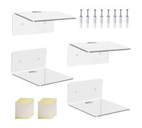 Étagères murales acrylique - Organisateur flottant adhésif | Présentoir de 4 pouces, lot de 4 supports multifonctions, rangement polyvalent pour chambre à coucher, cuisine, bibliothèque, album, sal