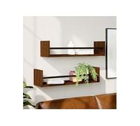vidaXL Étagères murales avec barres 2 pcs chêne marron 60x16x14 cm 835438 Marron G