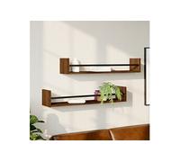 Etagères murales avec barres 2 pcs chêne marron 80x16x14 cm 835443