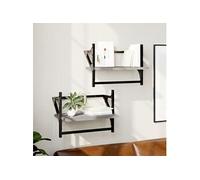 Etagères murales avec barres 2 pcs sonoma gris 40x25x30 cm 836241