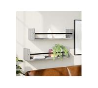 vidaXL Étagères murales avec barres 2 pcs sonoma gris 60x16x14 cm 835437 Gris G