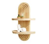 Étagères murales bohèmes pour le mur - Finition en bois naturel - Bibliothèque intemporelle au design arqué - Présentoir de bureau fonctionnel - Placement d'angle, buanderie, esthétique de chambre à